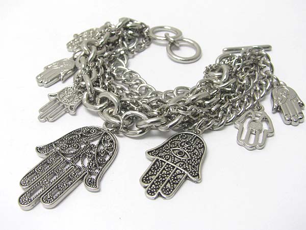 Multi hamsa charm multi row chain bracelet