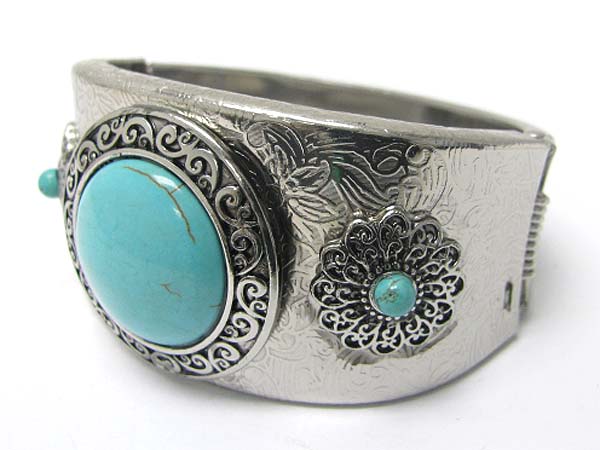 Natural stone deco top metal hinge bangle