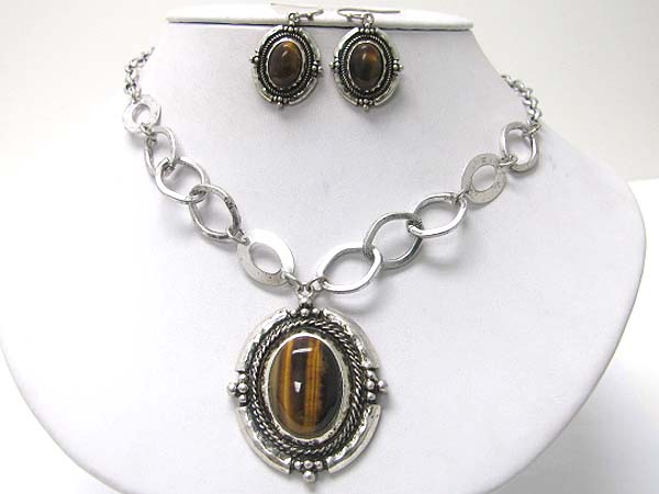 Tiger eye stone pendant necklace earring set