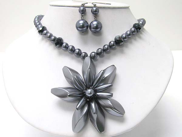 Acryl art work flower pendant neckalce earring set