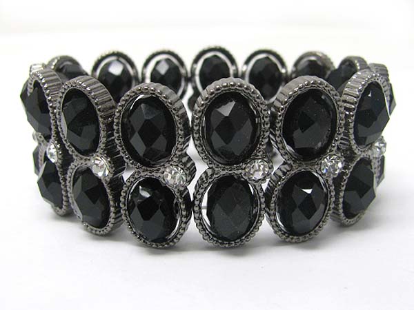 Double row facet glass stone and crystal stretch bracelet