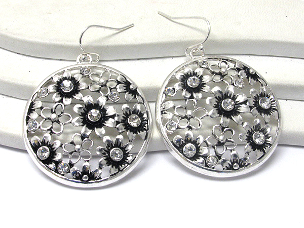 Multi flower and crystal center earrings