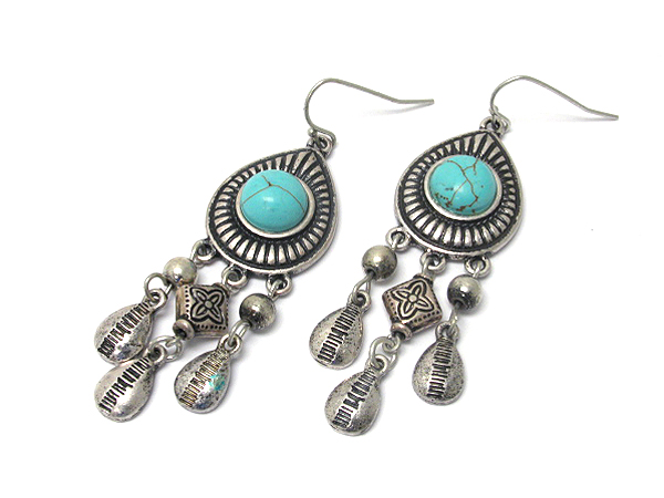 Metal casting and turquoise deco earrings