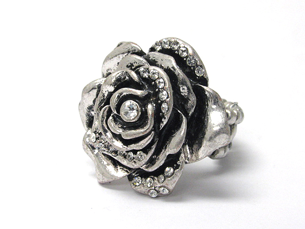 Crystal deco metal rose stretch ring