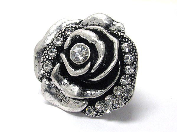 Large crystal deco metal rose stretch ring