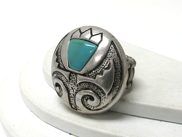 Azteca pattern round stretch ring -western