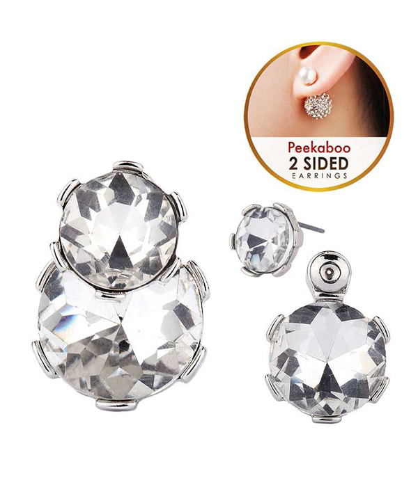 Double sided front and back dual round crystal stone earring earjacket