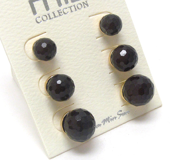 Facet ball earring 3 pair set