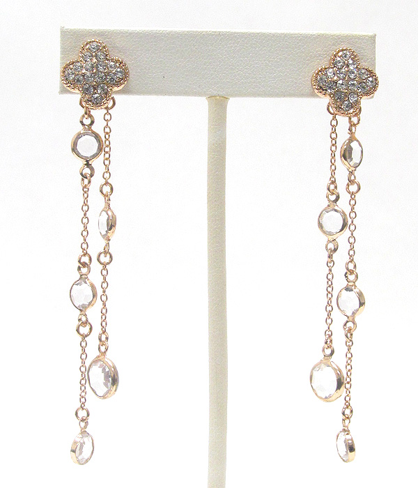 Designer style crystal clover and chain drop earring