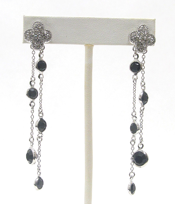 Designer style crystal clover and chain drop earring