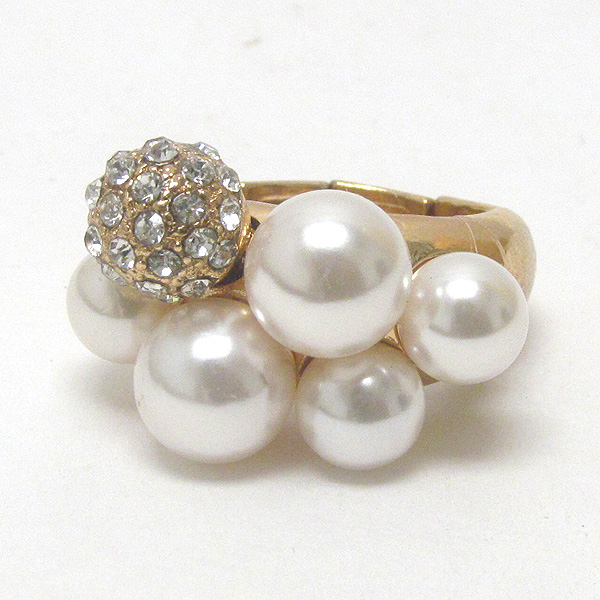 Crystal fireball and pearl deco stretch ring