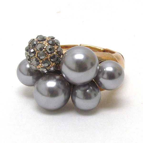 Crystal fireball and pearl deco stretch ring