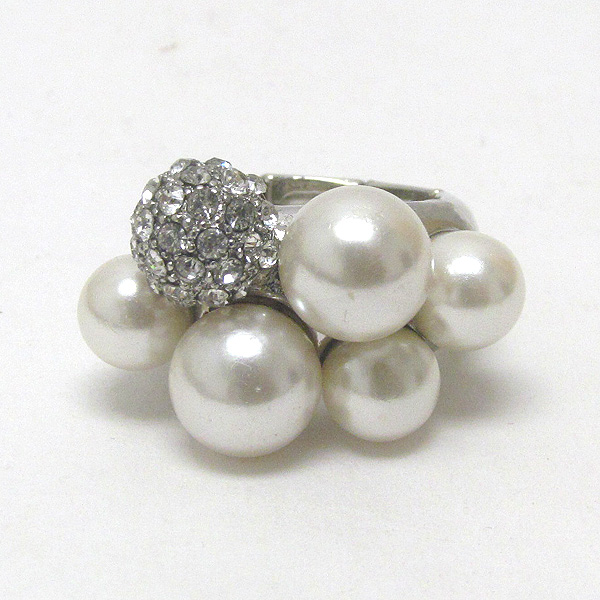 Crystal fireball and pearl deco stretch ring