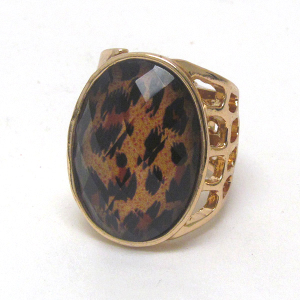 Animal print stone sizable hinge metal ring