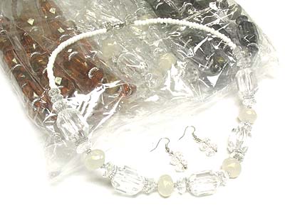 Dozen acryl clear candy shape stone link necklace and earring set  mens jewelry