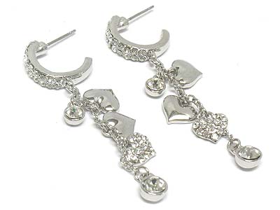 Crystal deco heart charm and dangle earring 