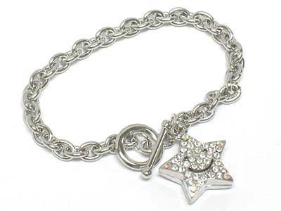 Crystal smile face star toggle bracelet