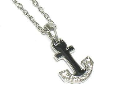 Crystal deco anchor pendant necklace 