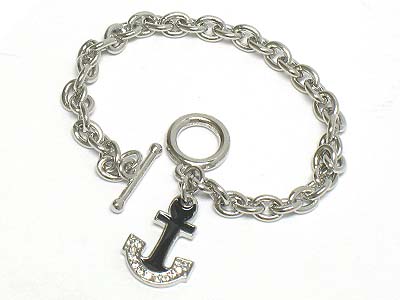 Crystal deco anchor toggle bracelet 