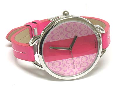 Designer inspired round face and thin leather band ladies watch