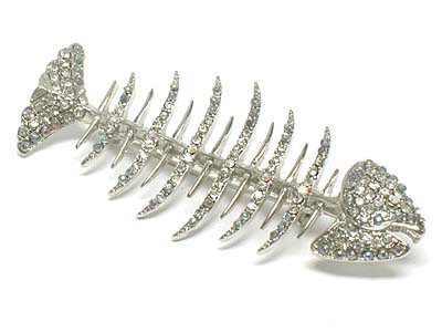 Noblesse crystal stone fish bone brooch