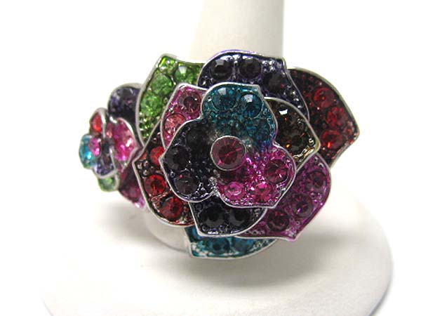 Dual crystal flower stretch ring