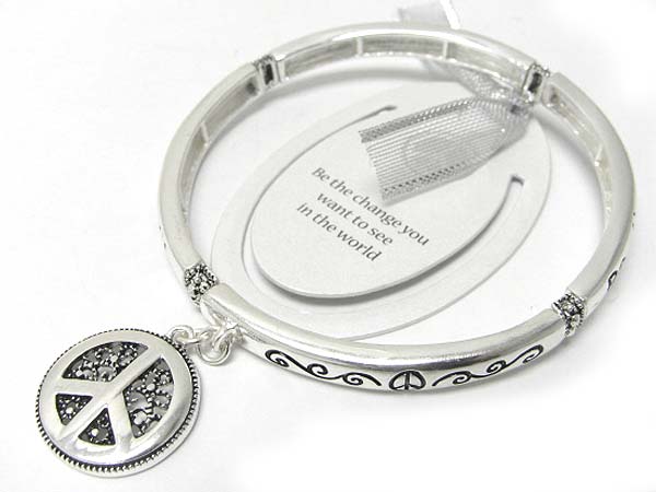 Sole peace charm message inscribed stretch bracelet