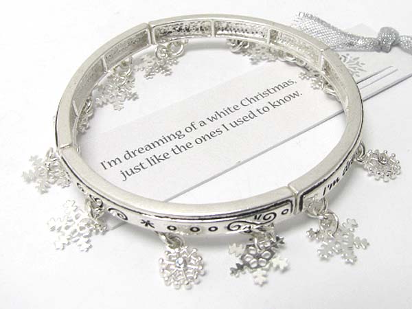 Multi snow flake charm message inscribed stretch bracelet