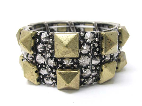 Two tone burnish metal stud stretch bracelet