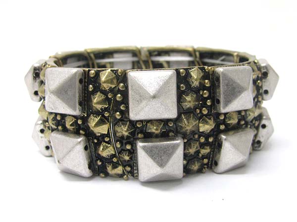 Two tone burnish metal stud stretch bracelet