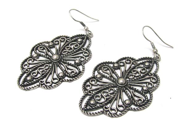 Burnish filigree metal flower earring