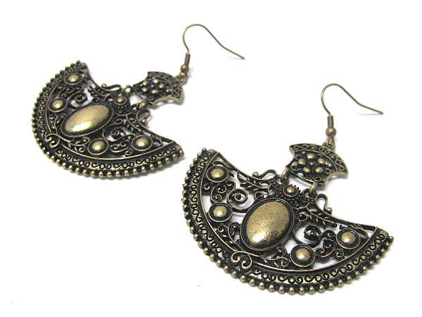 Burnish filigree metal arc earring