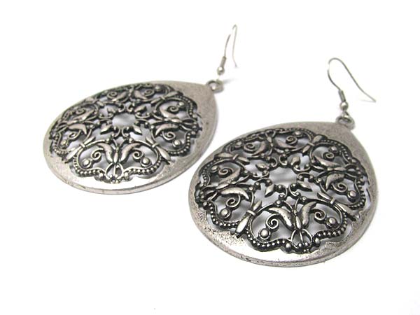 Burnish filigree cutout metal disk earring