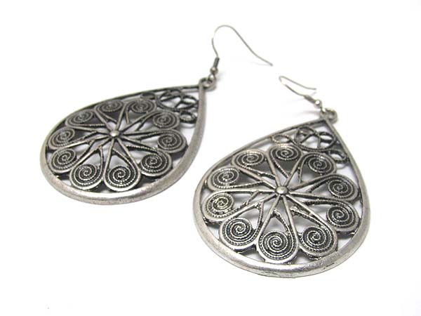 Burnish filigree cutout metal disk earring