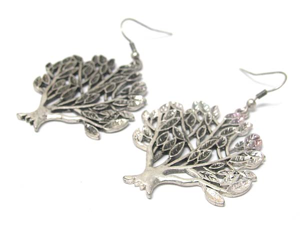 Crystal stud burnish metal tree earring