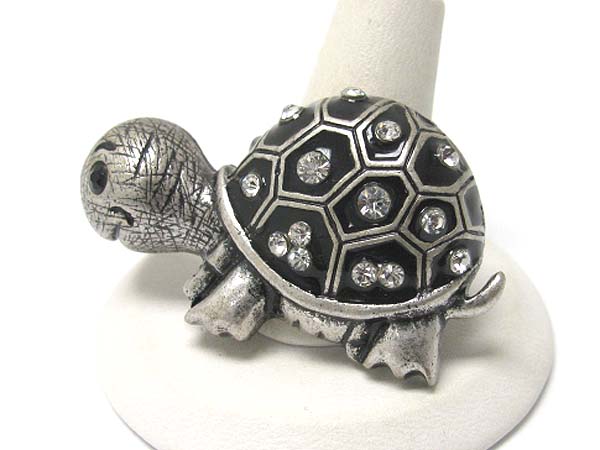 Crystal stud burnish metal turtle stretch ring