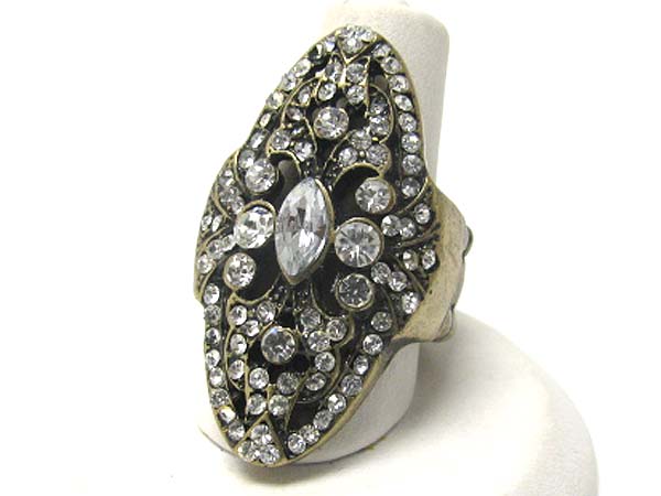 Crystal stud  metal filigree long finger stretch ring