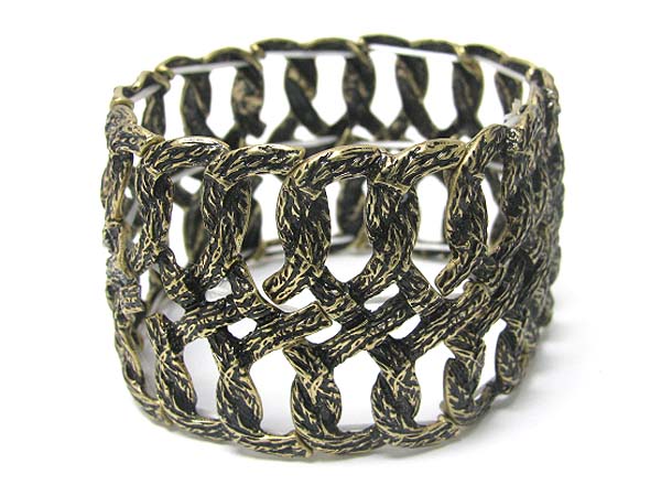 Wire link look burnish metal stretch bracelet