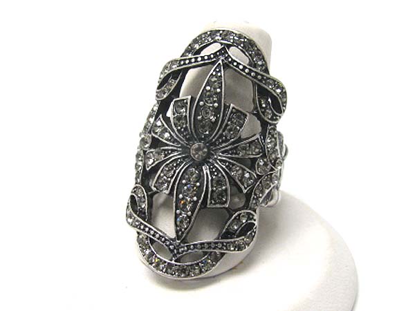 Crystal stud  metal filigree long finger stretch ring