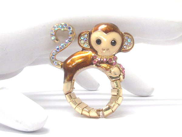 Crystal and epoxy deco 3d monkey stretch ring