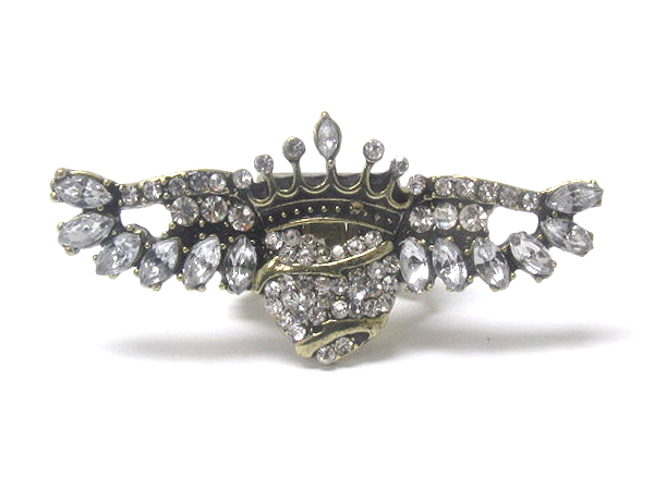 Crystal deco heart and crown and angel wing stretch ring