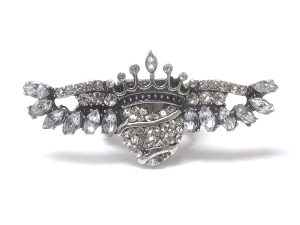 Crystal deco heart and crown and angel wing stretch ring