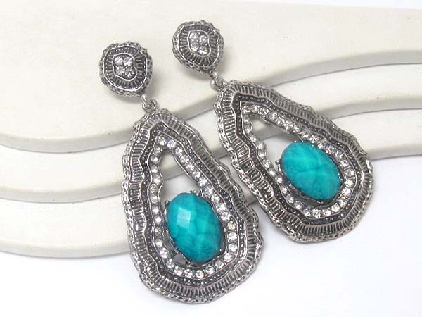 Crystal and colored acrylic stone deco liquid meatl filigree earring