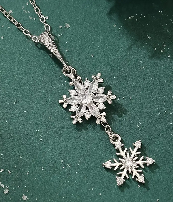 Double snowflake pendant drop necklace