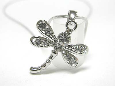 Made in korea whitegold plating crystal dragonfly pendant necklace