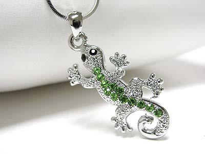 Made in korea whitegold plating crystal lizard pendant necklace