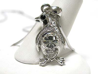 Made in korea whitegold plating crystal penguin pendant necklace