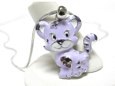 Made in korea whitegold plating crystal and epoxy little lion pendant necklace