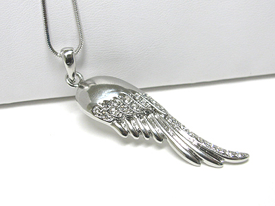 Made in korea whitegold plating crystal angel wing pendant necklace