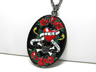 Tattoo picture metal oval pendant necklace